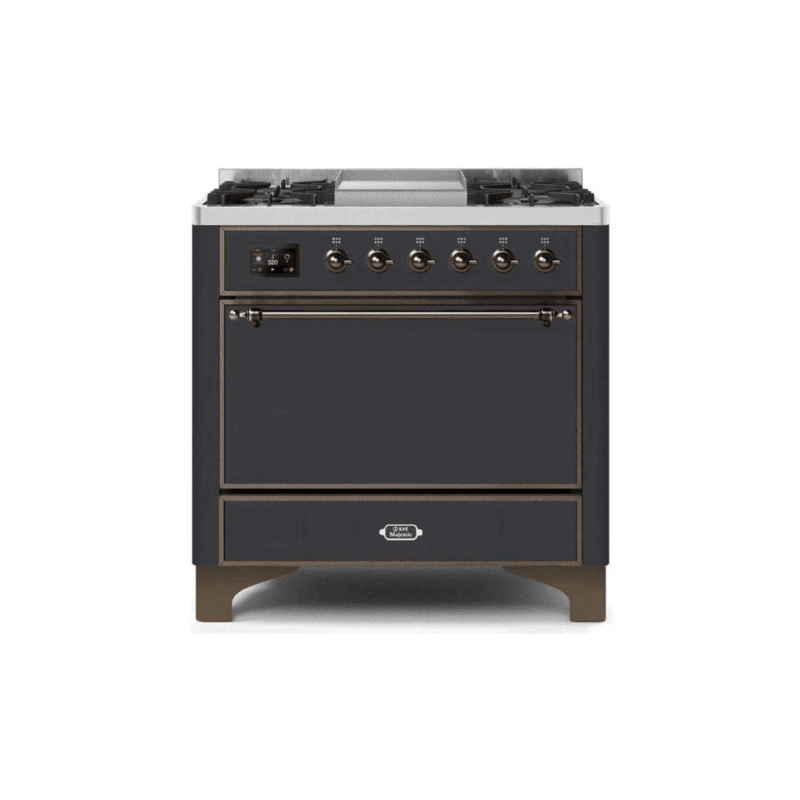 ILVE 36 Inch Majestic II Series Natural/ Propane Gas Burner and Electric Oven Range with 6 Sealed Burners - UM09FDQNS3