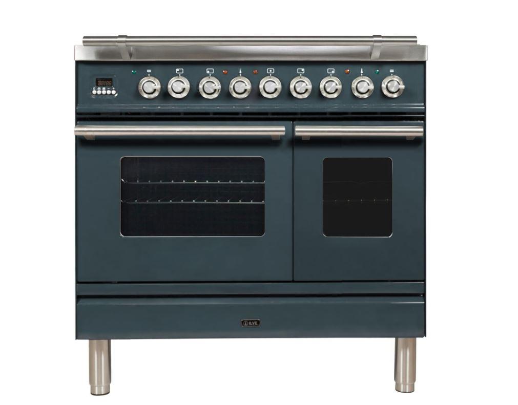 ILVE 36 Inch Professional Plus Series Freestanding Double Oven Dual Fuel Range with 5 Sealed Burners Chrome Trim - UPDW90FDMP