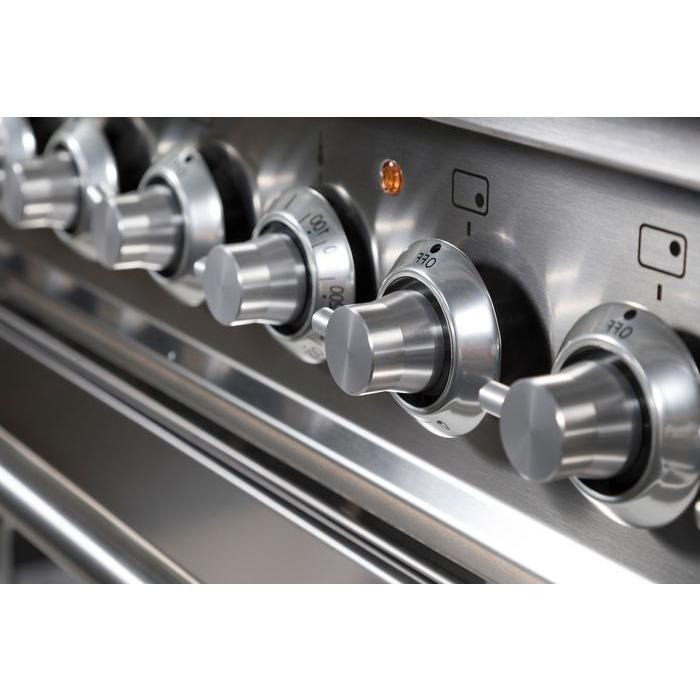 ILVE 36 Inch Professional Plus Series Freestanding Double Oven Dual Fuel Range with 5 Sealed Burners Chrome Trim - UPDW90FDMP