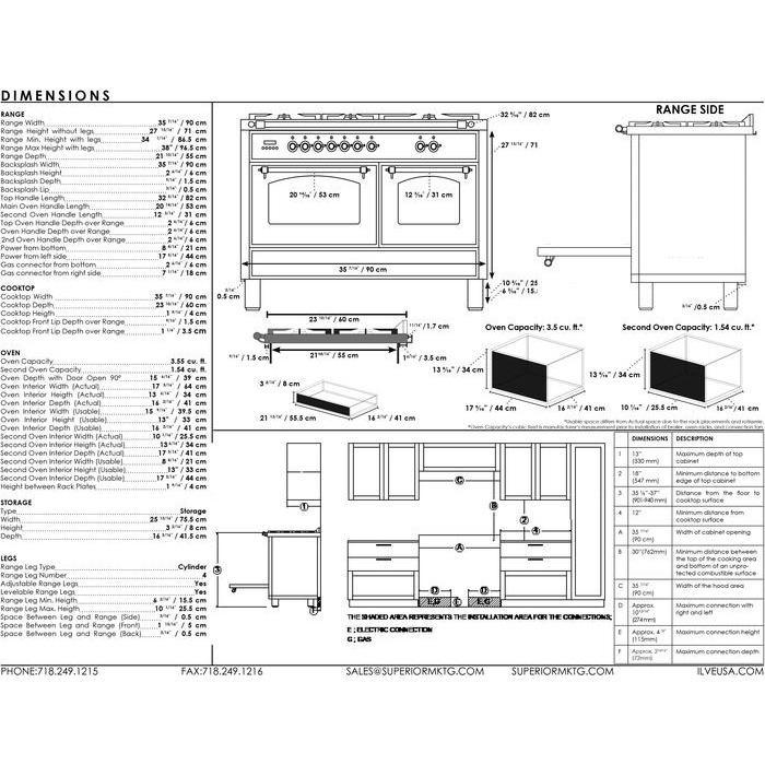 ILVE 36 Inch Professional Plus Series Freestanding Double Oven Dual Fuel Range with 5 Sealed Burners Chrome Trim - UPDW90FDMP