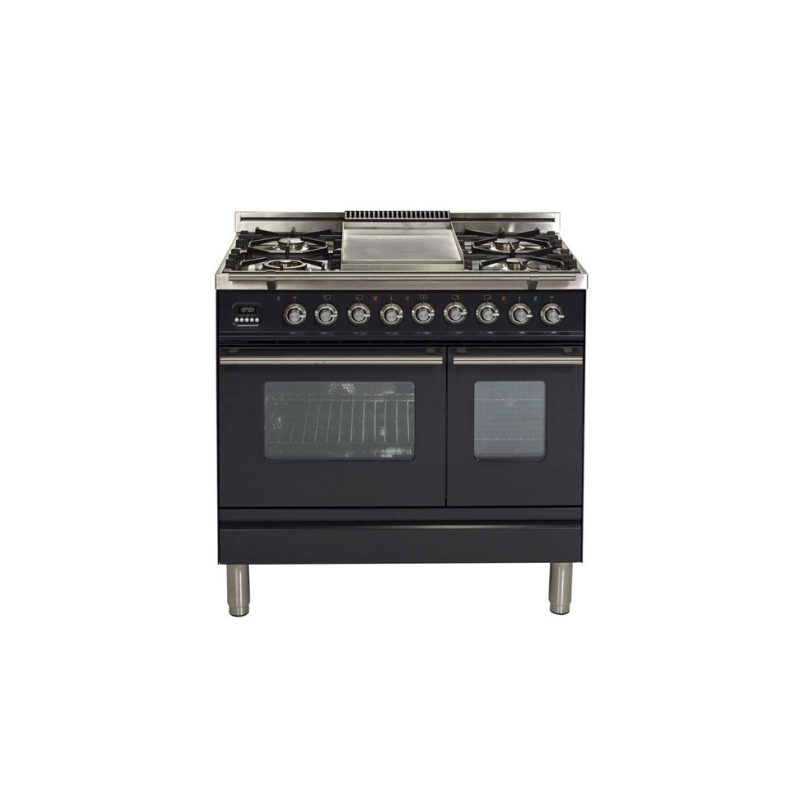 ILVE 36 Inch Professional Plus Series Freestanding Double Oven Dual Fuel Range with 5 Sealed Burners Chrome Trim - UPDW90FDMP