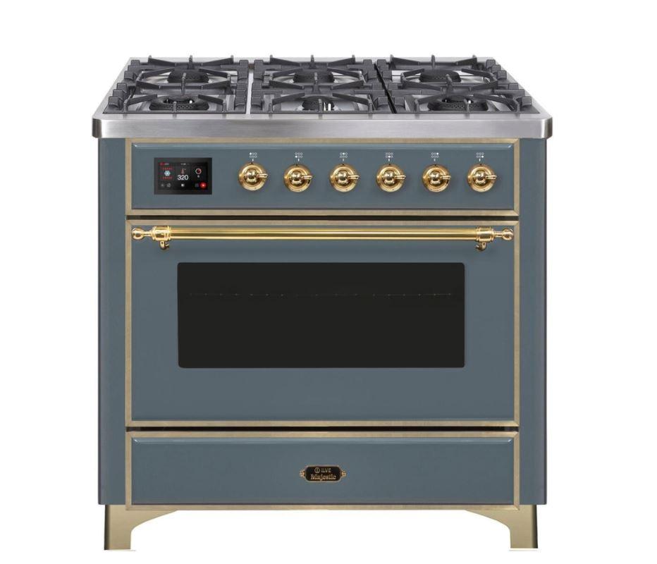 ILVE 36" Majestic II Series Dual Fuel Gas Range with 6 Burners with 3.5 cu. ft. Oven Capacity TFT Oven Control Display - UM096DNS3