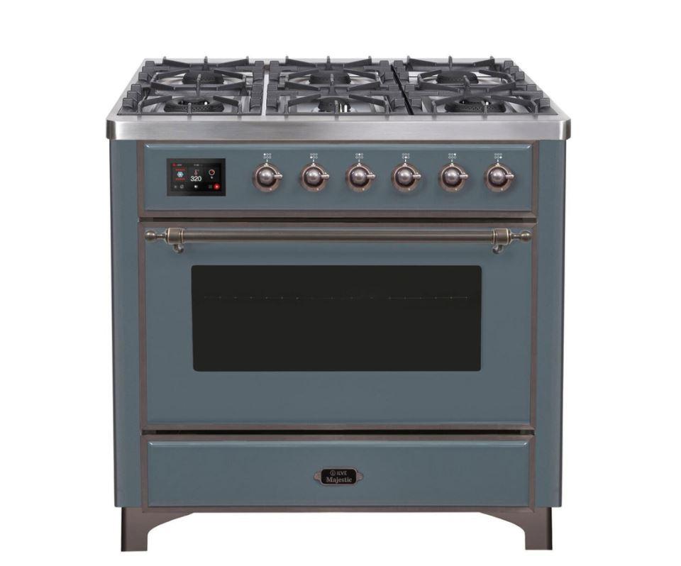 ILVE 36" Majestic II Series Dual Fuel Gas Range with 6 Burners with 3.5 cu. ft. Oven Capacity TFT Oven Control Display - UM096DNS3