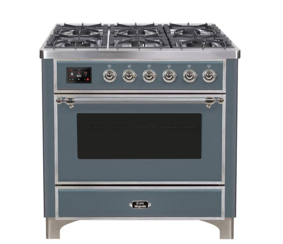 ILVE 36" Majestic II Series Dual Fuel Gas Range with 6 Burners with 3.5 cu. ft. Oven Capacity TFT Oven Control Display - UM096DNS3