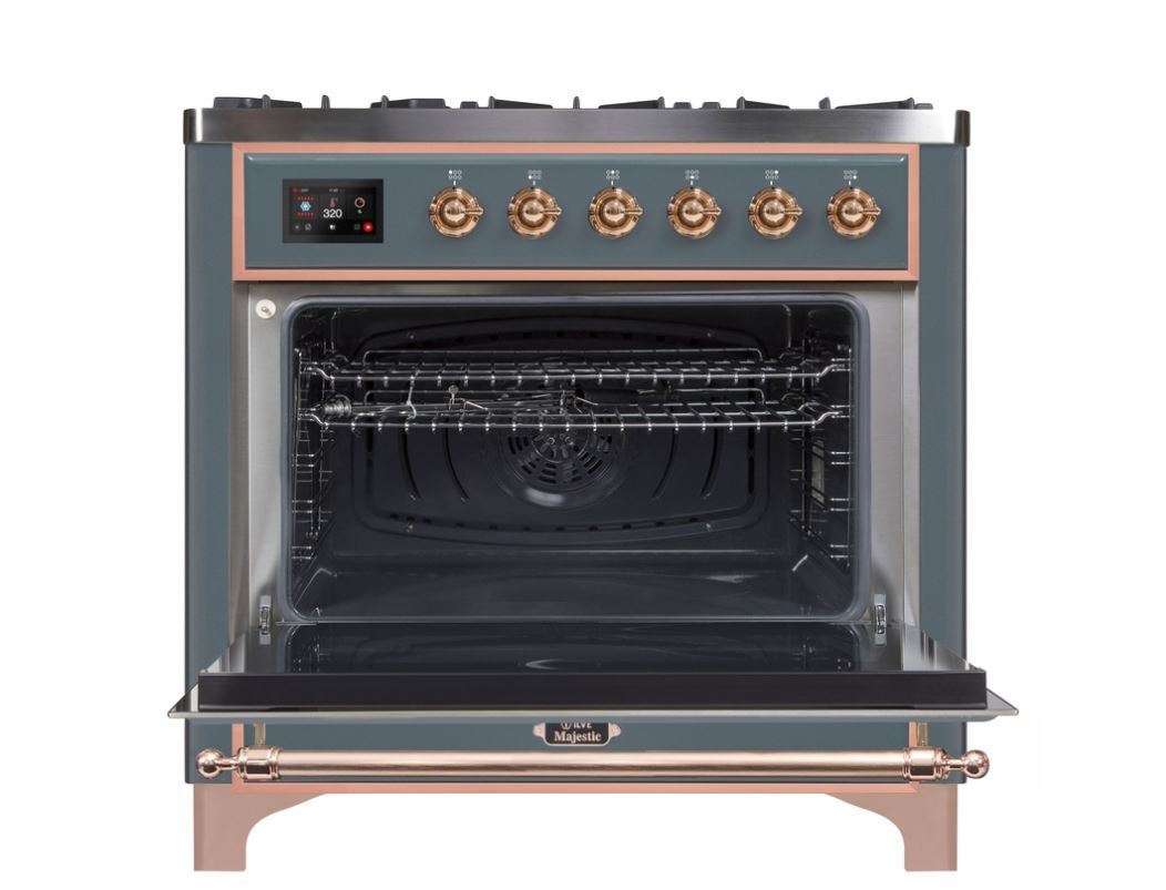 ILVE 36" Majestic II Series Dual Fuel Gas Range with 6 Burners with 3.5 cu. ft. Oven Capacity TFT Oven Control Display - UM096DNS3