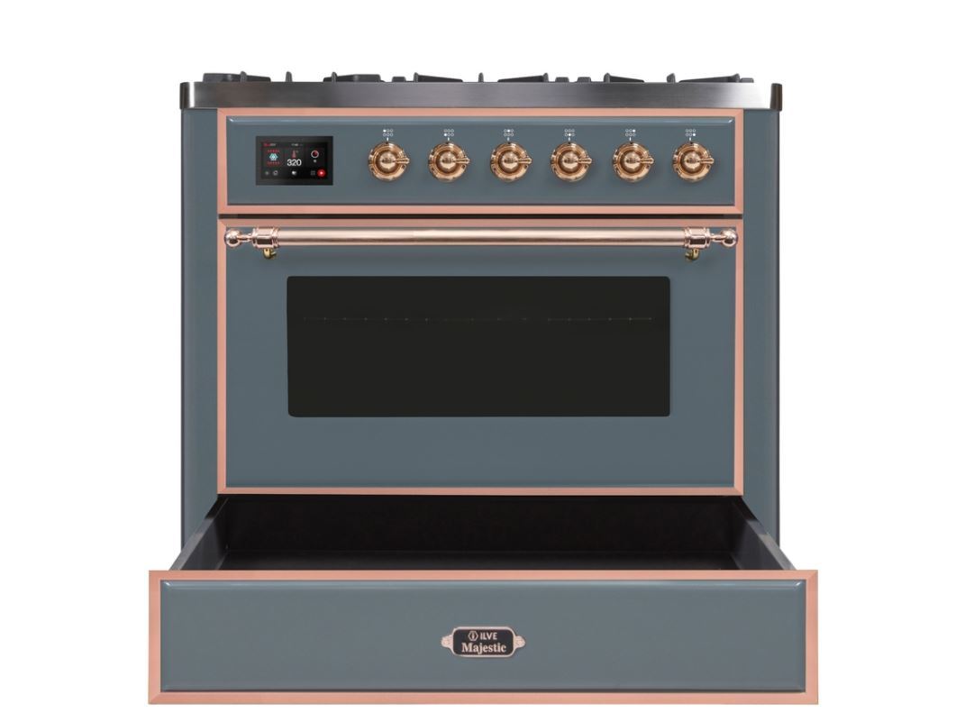 ILVE 36" Majestic II Series Dual Fuel Gas Range with 6 Burners with 3.5 cu. ft. Oven Capacity TFT Oven Control Display - UM096DNS3