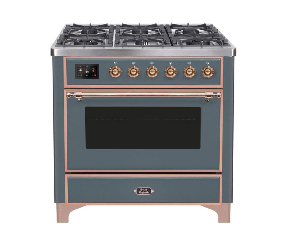 ILVE 36" Majestic II Series Dual Fuel Gas Range with 6 Burners with 3.5 cu. ft. Oven Capacity TFT Oven Control Display - UM096DNS3