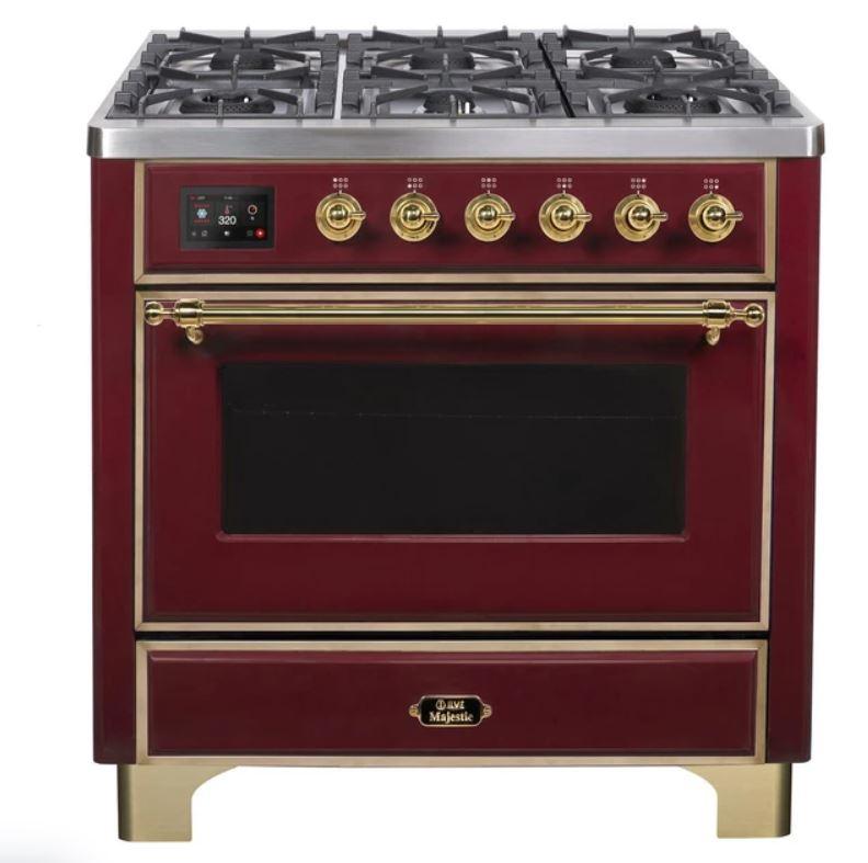 ILVE 36" Majestic II Series Dual Fuel Gas Range with 6 Burners with 3.5 cu. ft. Oven Capacity TFT Oven Control Display - UM096DNS3