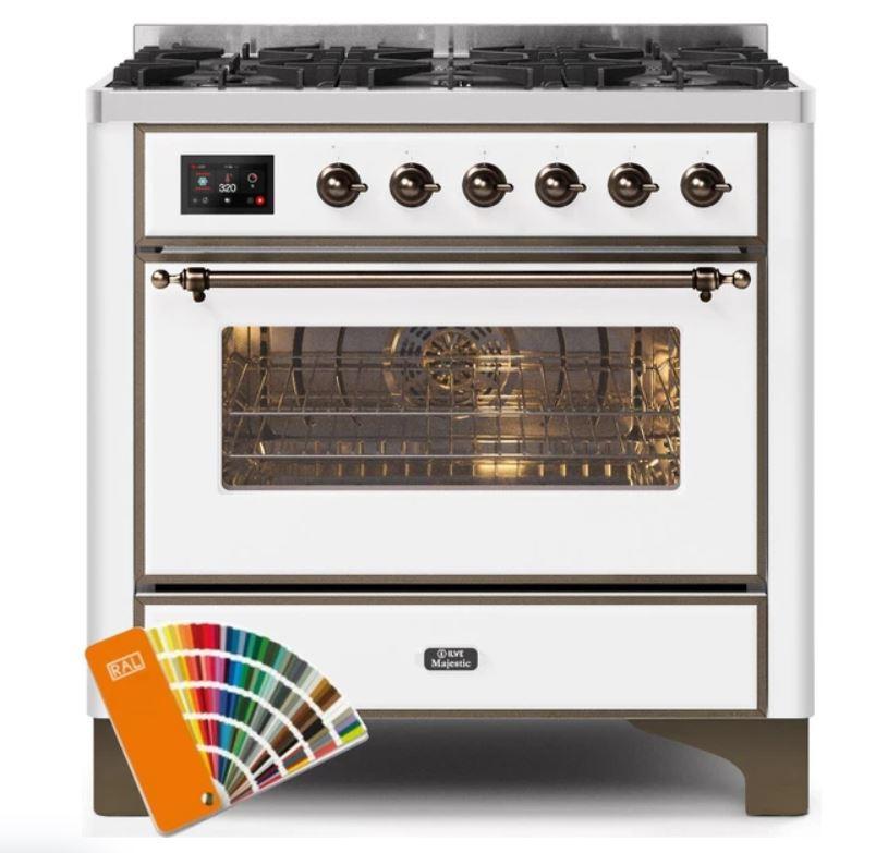ILVE 36" Majestic II Series Dual Fuel Gas Range with 6 Burners with 3.5 cu. ft. Oven Capacity TFT Oven Control Display - UM096DNS3