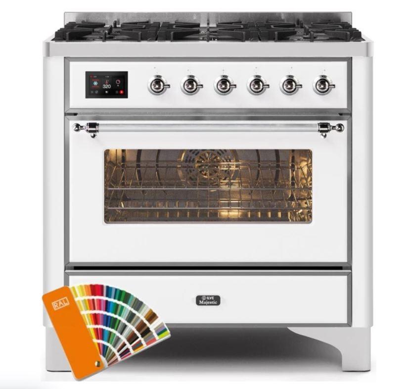 ILVE 36" Majestic II Series Dual Fuel Gas Range with 6 Burners with 3.5 cu. ft. Oven Capacity TFT Oven Control Display - UM096DNS3