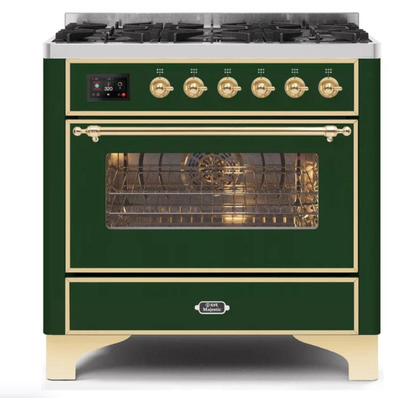 ILVE 36" Majestic II Series Dual Fuel Gas Range with 6 Burners with 3.5 cu. ft. Oven Capacity TFT Oven Control Display - UM096DNS3