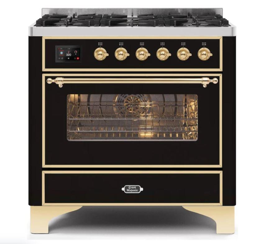 ILVE 36" Majestic II Series Dual Fuel Gas Range with 6 Burners with 3.5 cu. ft. Oven Capacity TFT Oven Control Display - UM096DNS3