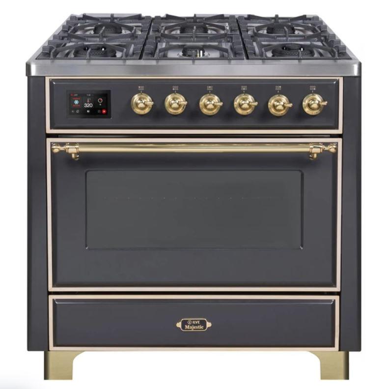ILVE 36" Majestic II Series Dual Fuel Gas Range with 6 Burners with 3.5 cu. ft. Oven Capacity TFT Oven Control Display - UM096DNS3