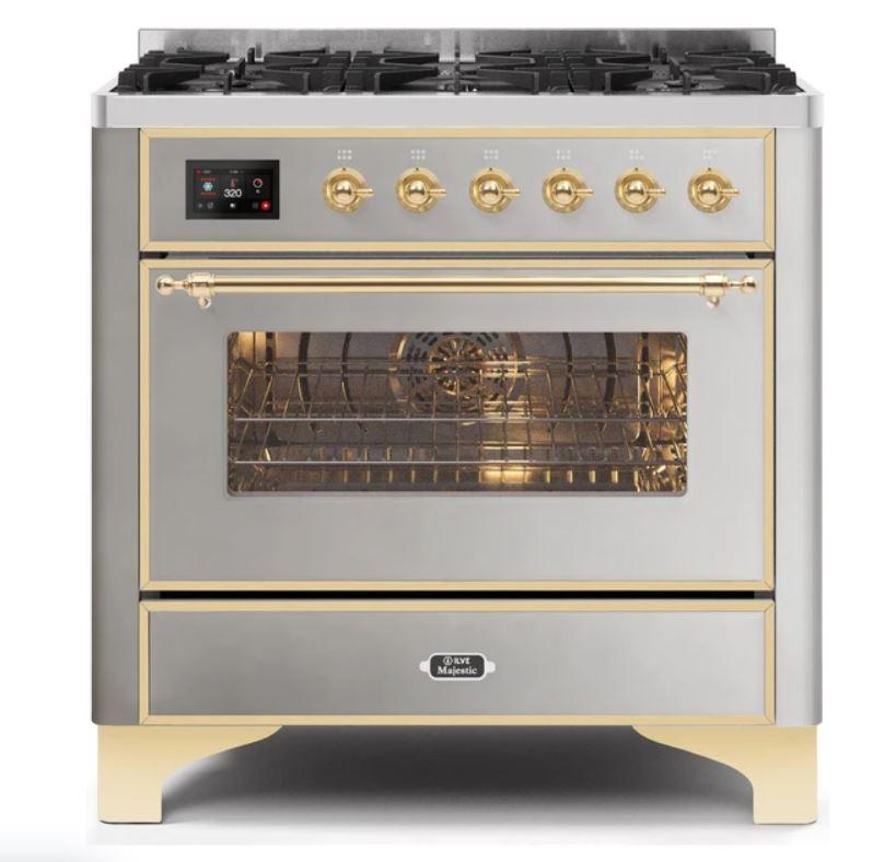 ILVE 36" Majestic II Series Dual Fuel Gas Range with 6 Burners with 3.5 cu. ft. Oven Capacity TFT Oven Control Display - UM096DNS3
