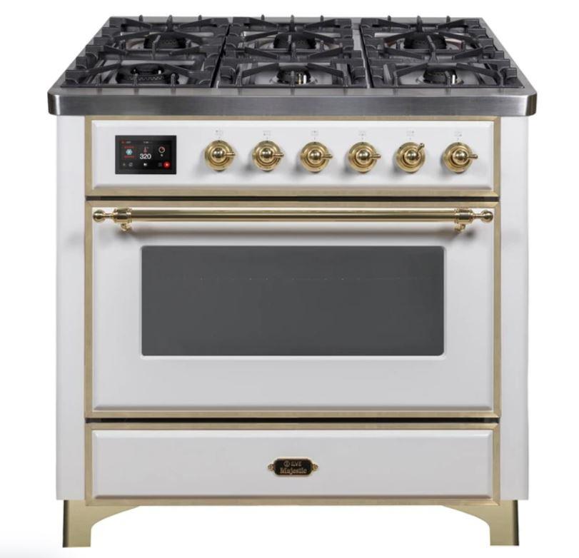 ILVE 36" Majestic II Series Dual Fuel Gas Range with 6 Burners with 3.5 cu. ft. Oven Capacity TFT Oven Control Display - UM096DNS3