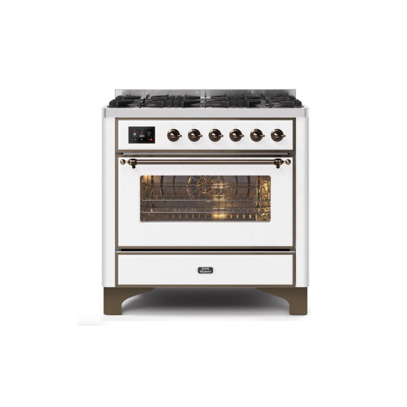 ILVE 36" Majestic II Series Dual Fuel Gas Range with 6 Burners with 3.5 cu. ft. Oven Capacity TFT Oven Control Display - UM096DNS3