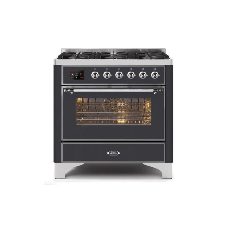 ILVE 36" Majestic II Series Dual Fuel Gas Range with 6 Burners with 3.5 cu. ft. Oven Capacity TFT Oven Control Display - UM096DNS3