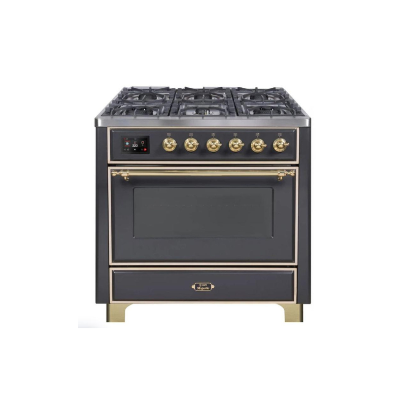 ILVE 36" Majestic II Series Dual Fuel Gas Range with 6 Burners with 3.5 cu. ft. Oven Capacity TFT Oven Control Display - UM096DNS3