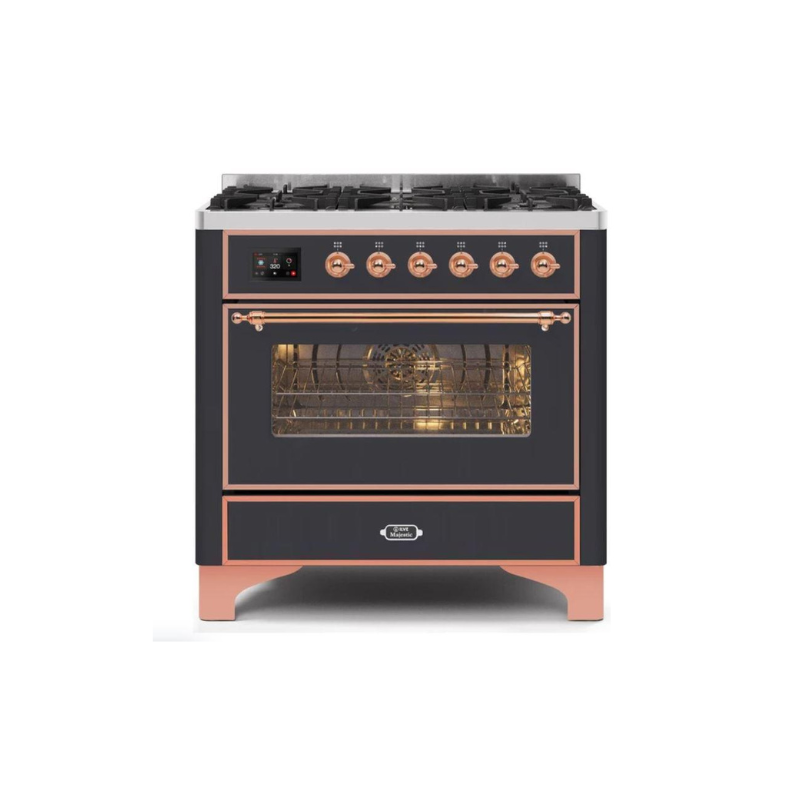 ILVE 36" Majestic II Series Dual Fuel Gas Range with 6 Burners with 3.5 cu. ft. Oven Capacity TFT Oven Control Display - UM096DNS3