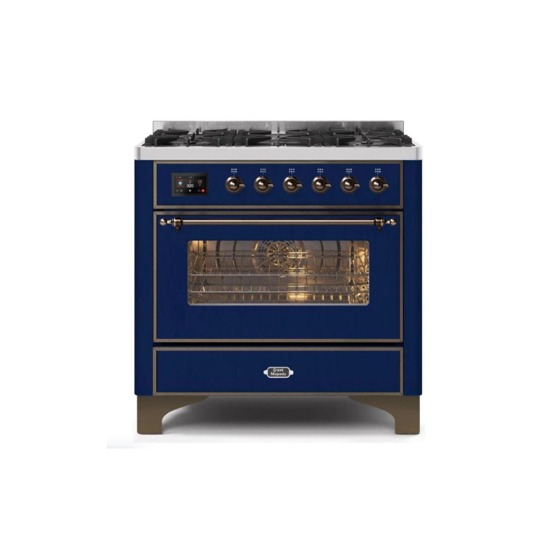 ILVE 36" Majestic II Series Dual Fuel Gas Range with 6 Burners with 3.5 cu. ft. Oven Capacity TFT Oven Control Display - UM096DNS3