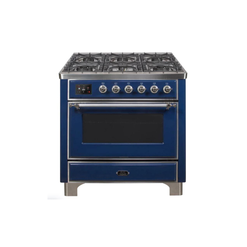 ILVE 36" Majestic II Series Dual Fuel Gas Range with 6 Burners with 3.5 cu. ft. Oven Capacity TFT Oven Control Display - UM096DNS3