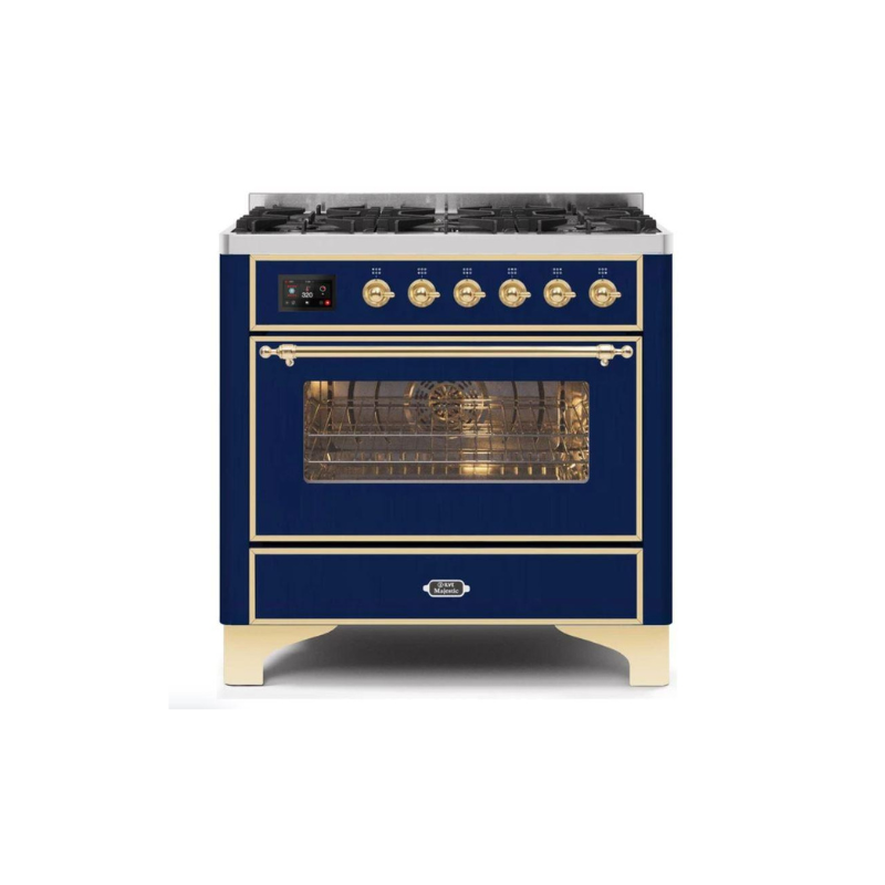 ILVE 36" Majestic II Series Dual Fuel Gas Range with 6 Burners with 3.5 cu. ft. Oven Capacity TFT Oven Control Display - UM096DNS3
