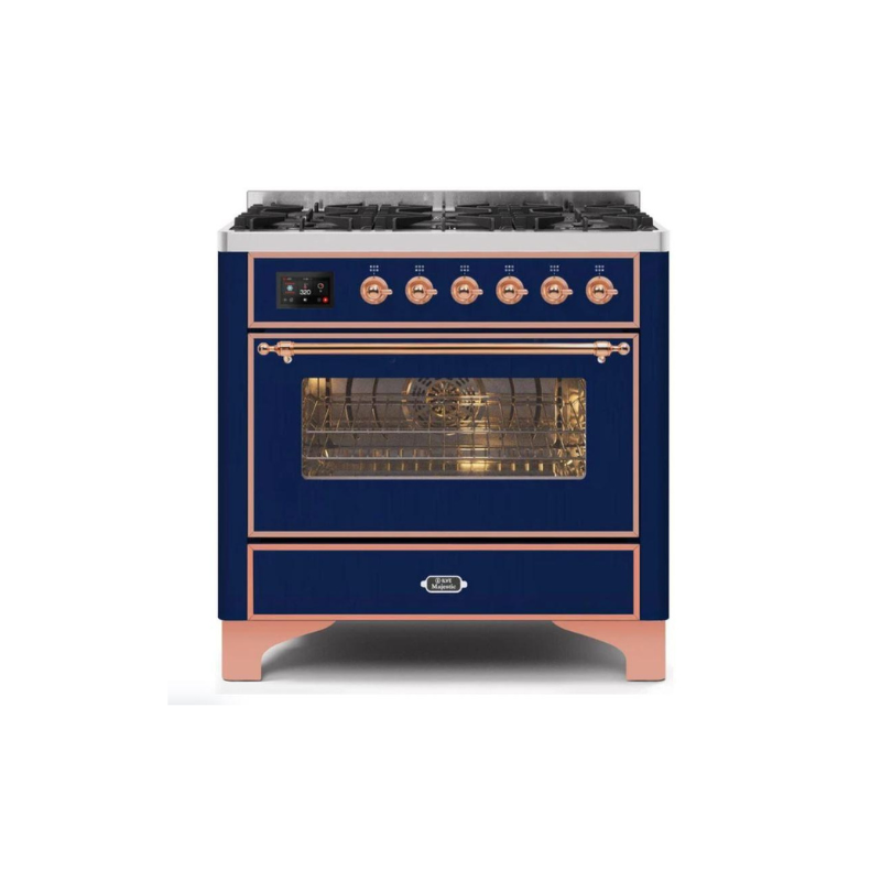 ILVE 36" Majestic II Series Dual Fuel Gas Range with 6 Burners with 3.5 cu. ft. Oven Capacity TFT Oven Control Display - UM096DNS3