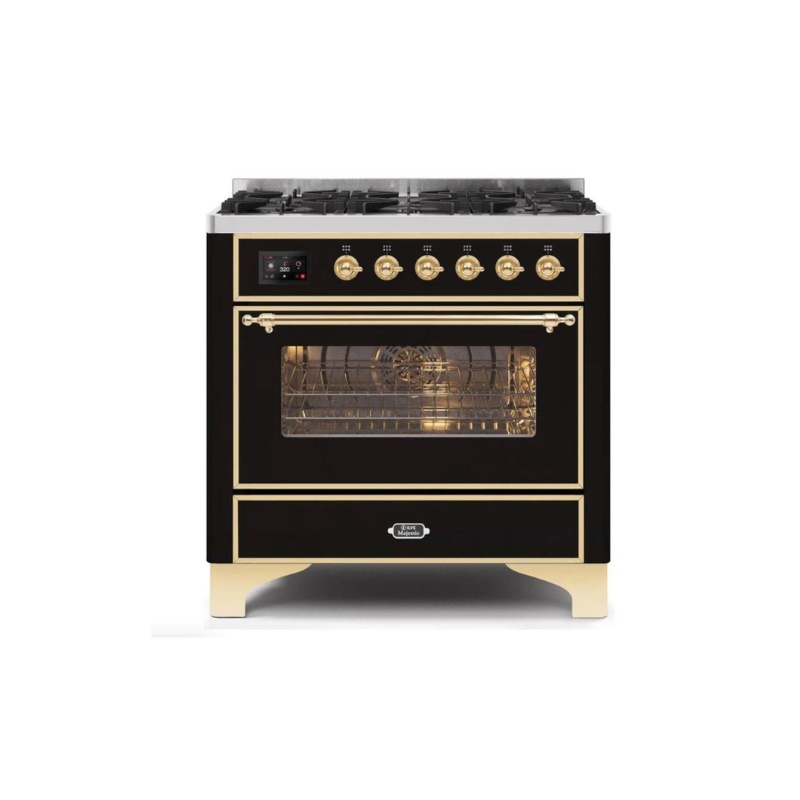 ILVE 36" Majestic II Series Dual Fuel Gas Range with 6 Burners with 3.5 cu. ft. Oven Capacity TFT Oven Control Display - UM096DNS3