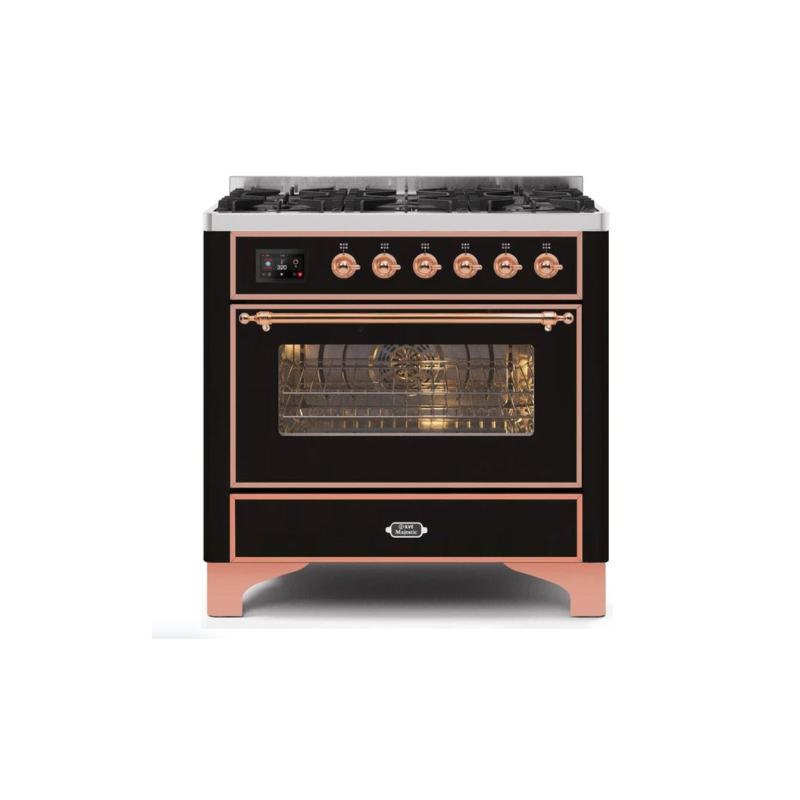 ILVE 36" Majestic II Series Dual Fuel Gas Range with 6 Burners with 3.5 cu. ft. Oven Capacity TFT Oven Control Display - UM096DNS3