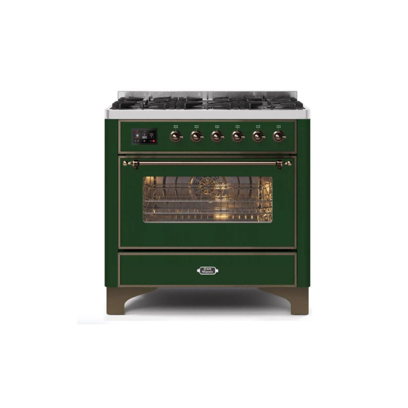 ILVE 36" Majestic II Series Dual Fuel Gas Range with 6 Burners with 3.5 cu. ft. Oven Capacity TFT Oven Control Display - UM096DNS3