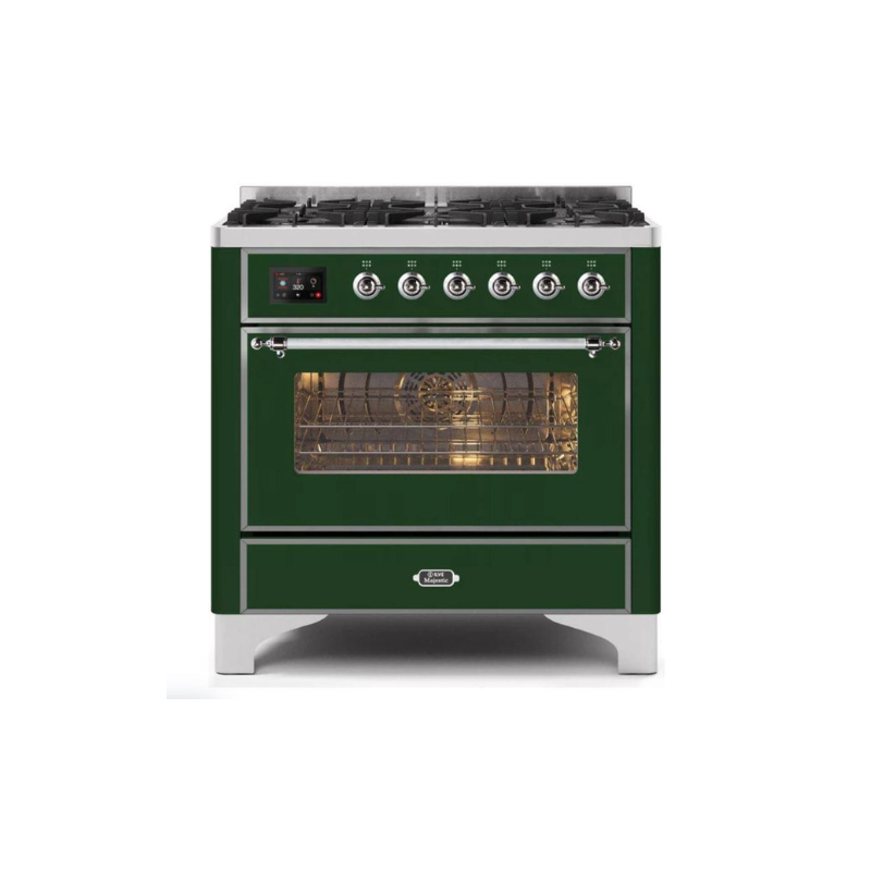 ILVE 36" Majestic II Series Dual Fuel Gas Range with 6 Burners with 3.5 cu. ft. Oven Capacity TFT Oven Control Display - UM096DNS3