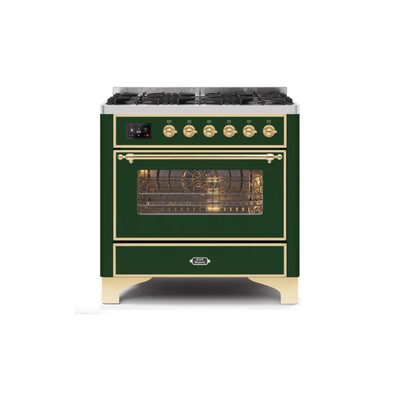 ILVE 36" Majestic II Series Dual Fuel Gas Range with 6 Burners with 3.5 cu. ft. Oven Capacity TFT Oven Control Display - UM096DNS3