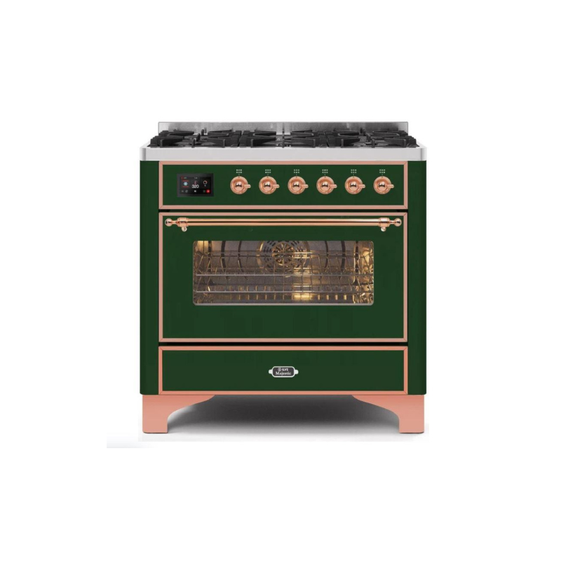 ILVE 36" Majestic II Series Dual Fuel Gas Range with 6 Burners with 3.5 cu. ft. Oven Capacity TFT Oven Control Display - UM096DNS3