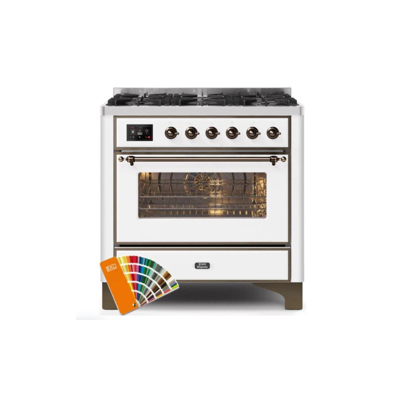 ILVE 36" Majestic II Series Dual Fuel Gas Range with 6 Burners with 3.5 cu. ft. Oven Capacity TFT Oven Control Display - UM096DNS3