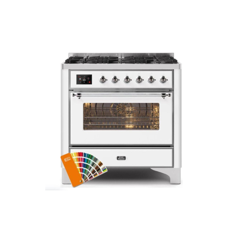 ILVE 36" Majestic II Series Dual Fuel Gas Range with 6 Burners with 3.5 cu. ft. Oven Capacity TFT Oven Control Display - UM096DNS3