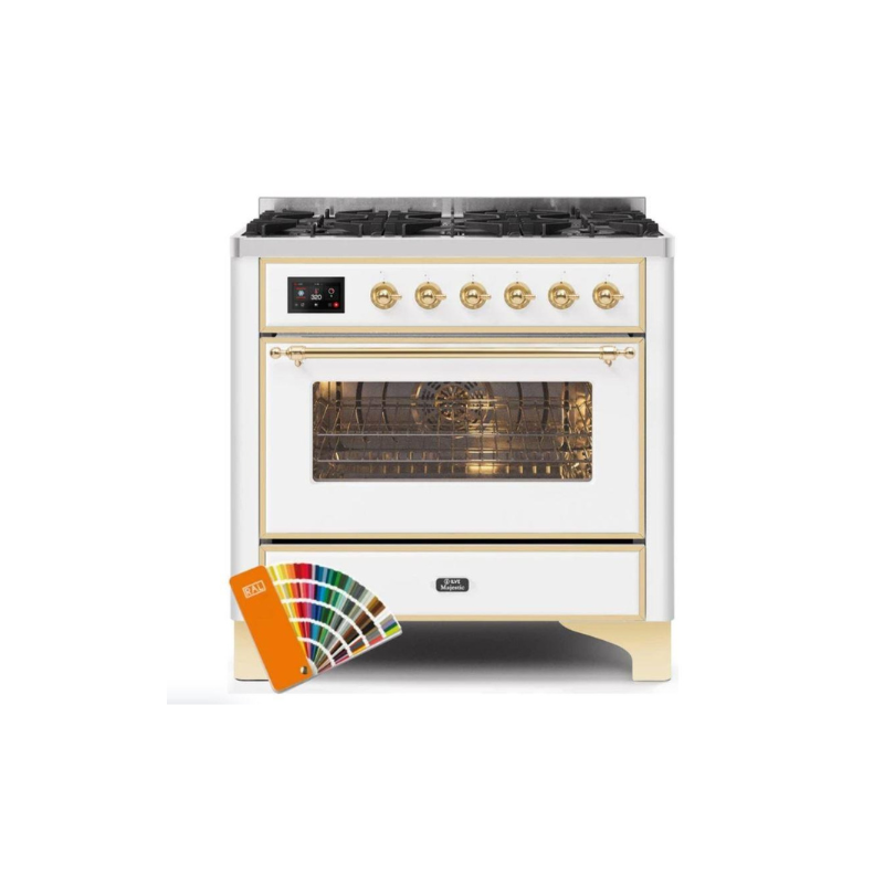 ILVE 36" Majestic II Series Dual Fuel Gas Range with 6 Burners with 3.5 cu. ft. Oven Capacity TFT Oven Control Display - UM096DNS3