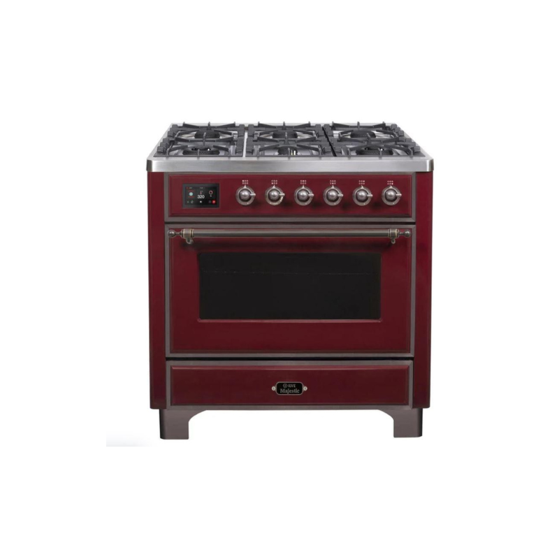 ILVE 36" Majestic II Series Dual Fuel Gas Range with 6 Burners with 3.5 cu. ft. Oven Capacity TFT Oven Control Display - UM096DNS3