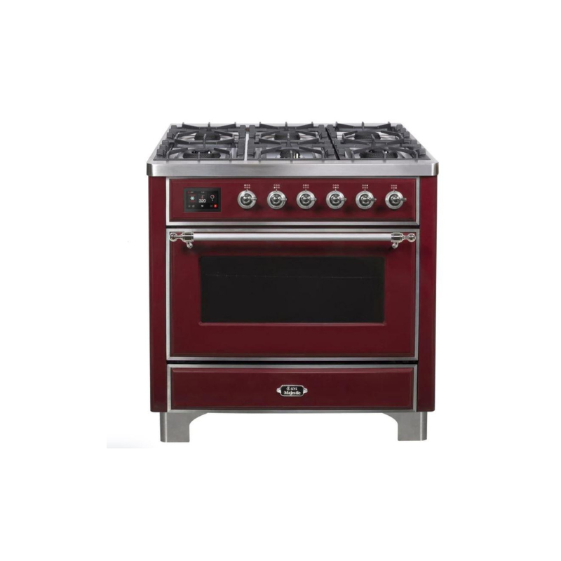 ILVE 36" Majestic II Series Dual Fuel Gas Range with 6 Burners with 3.5 cu. ft. Oven Capacity TFT Oven Control Display - UM096DNS3
