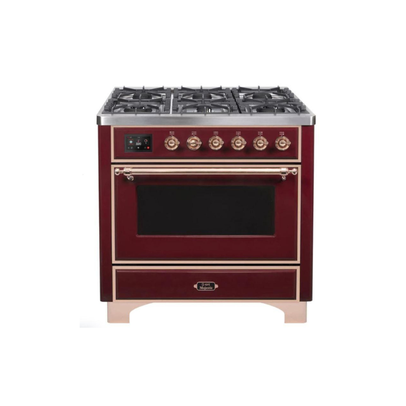 ILVE 36" Majestic II Series Dual Fuel Gas Range with 6 Burners with 3.5 cu. ft. Oven Capacity TFT Oven Control Display - UM096DNS3