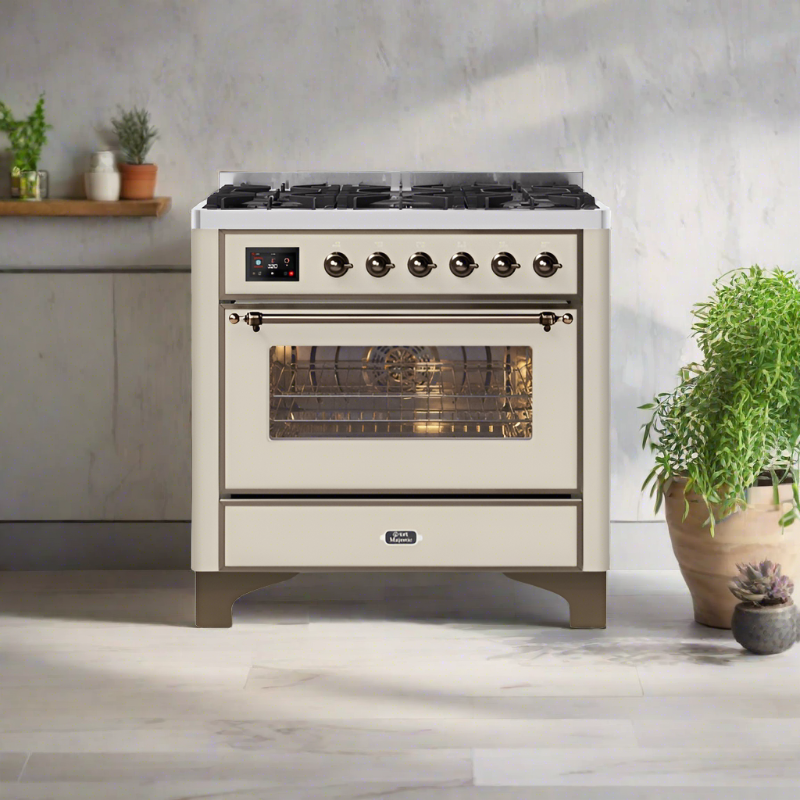 ILVE 36" Majestic II Series Dual Fuel Gas Range with 6 Burners with 3.5 cu. ft. Oven Capacity TFT Oven Control Display (UM096DNS)