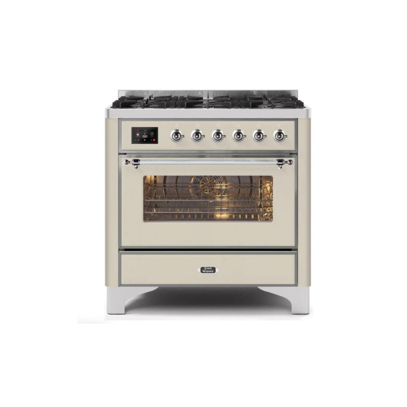 ILVE 36" Majestic II Series Dual Fuel Gas Range with 6 Burners with 3.5 cu. ft. Oven Capacity TFT Oven Control Display - UM096DNS3