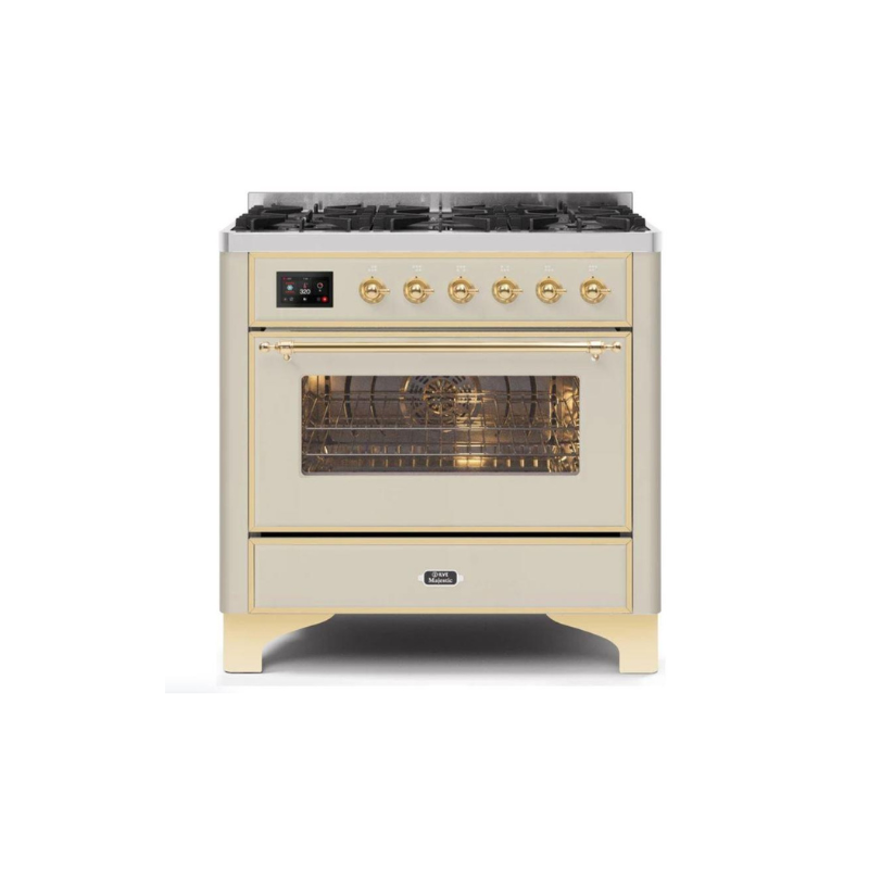 ILVE 36" Majestic II Series Dual Fuel Gas Range with 6 Burners with 3.5 cu. ft. Oven Capacity TFT Oven Control Display - UM096DNS3
