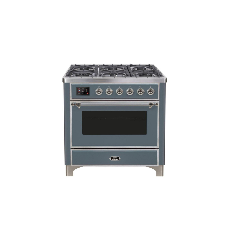 ILVE 36" Majestic II Series Dual Fuel Gas Range with 6 Burners with 3.5 cu. ft. Oven Capacity TFT Oven Control Display - UM096DNS3