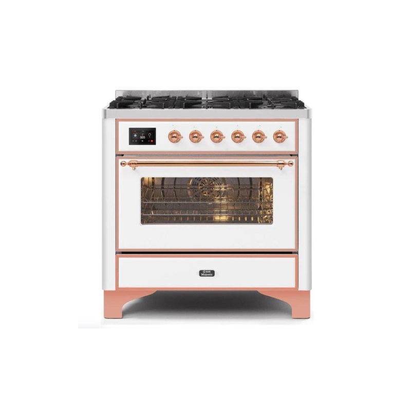 ILVE 36" Majestic II Series Dual Fuel Gas Range with 6 Burners with 3.5 cu. ft. Oven Capacity TFT Oven Control Display - UM096DNS3