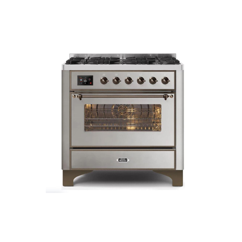 ILVE 36" Majestic II Series Dual Fuel Gas Range with 6 Burners with 3.5 cu. ft. Oven Capacity TFT Oven Control Display - UM096DNS3