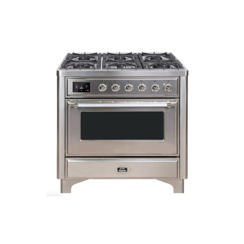 ILVE 36" Majestic II Series Dual Fuel Gas Range with 6 Burners with 3.5 cu. ft. Oven Capacity TFT Oven Control Display - UM096DNS3