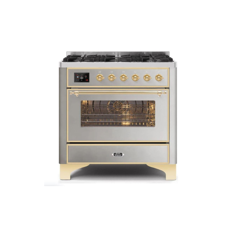 ILVE 36" Majestic II Series Dual Fuel Gas Range with 6 Burners with 3.5 cu. ft. Oven Capacity TFT Oven Control Display - UM096DNS3