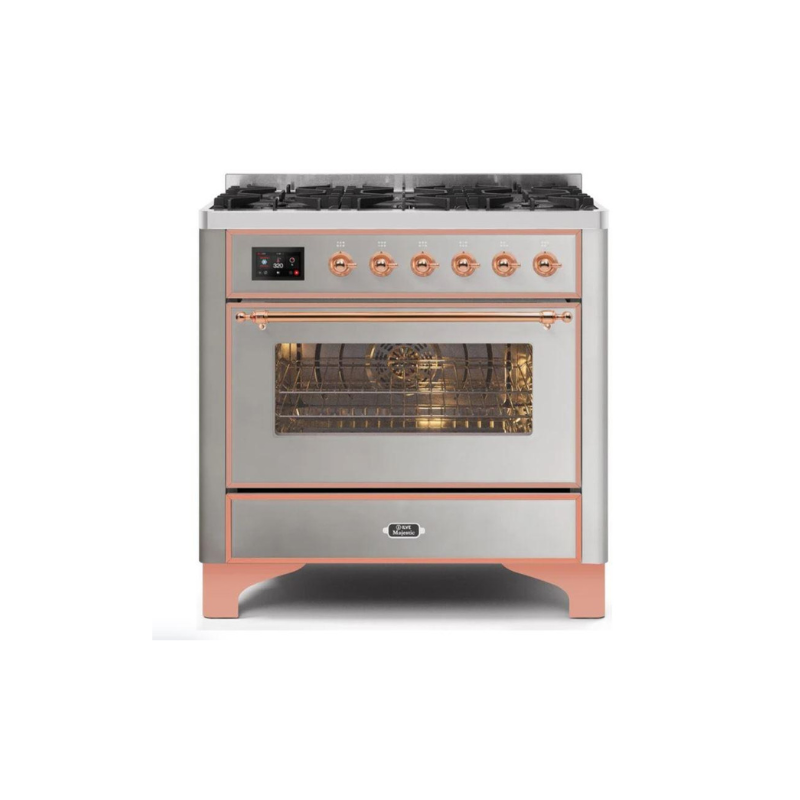 ILVE 36" Majestic II Series Dual Fuel Gas Range with 6 Burners with 3.5 cu. ft. Oven Capacity TFT Oven Control Display - UM096DNS3