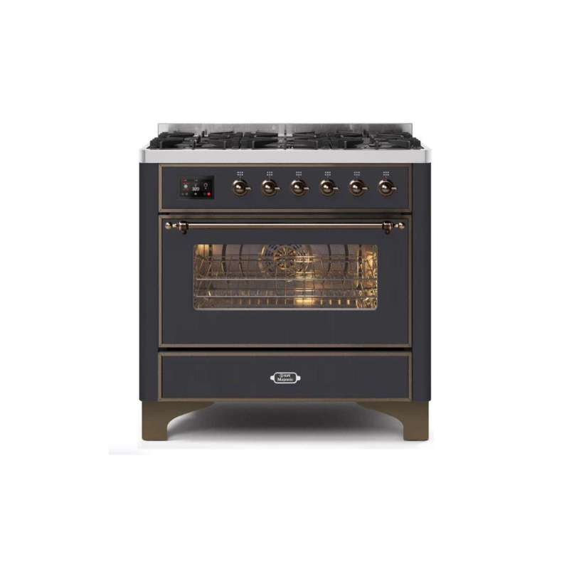 ILVE 36" Majestic II Series Dual Fuel Gas Range with 6 Burners with 3.5 cu. ft. Oven Capacity TFT Oven Control Display - UM096DNS3