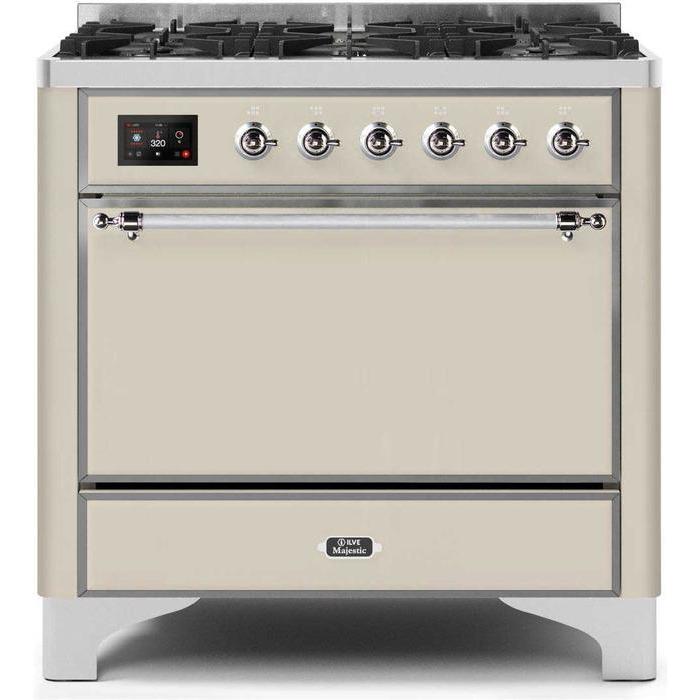 ILVE 36 Inch Majestic II Series Dual Fuel Range Gas/Propane with 6 Sealed Burners - UM096DQNS3